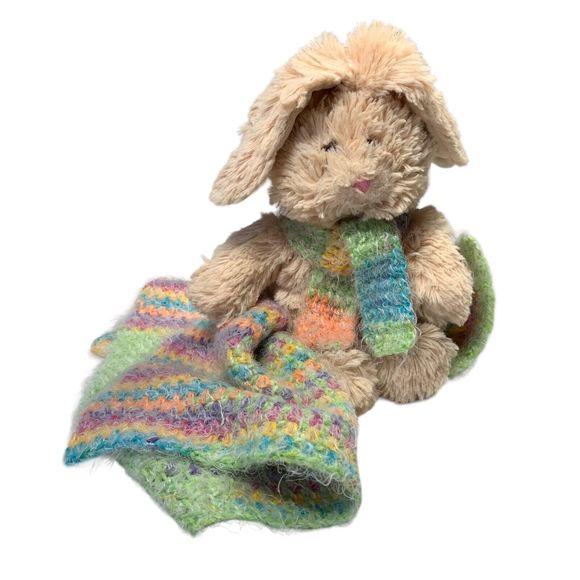 Baby Lovey Small Security Blanket Soft Multicolor Crochet Bunny Rabbit in Scarf - Picture 3 of 11